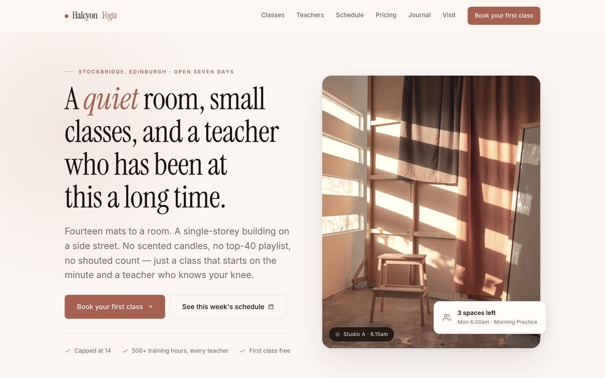 Screenshot of Halcyon Yoga