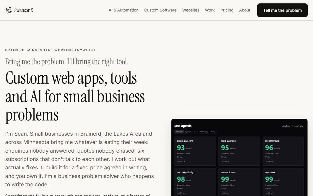 Screenshot of the SwansonX home page